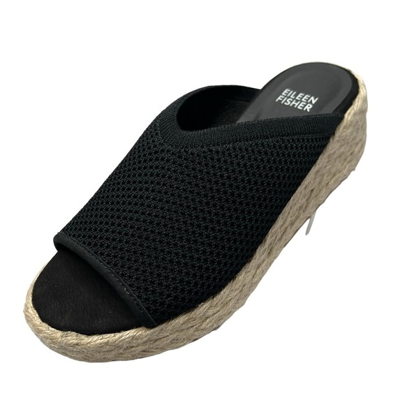 NWOT EILEEN FISHER Tali Platform Wedge Slip On Black Sandals Women's Siz… - Picture 3 of 16